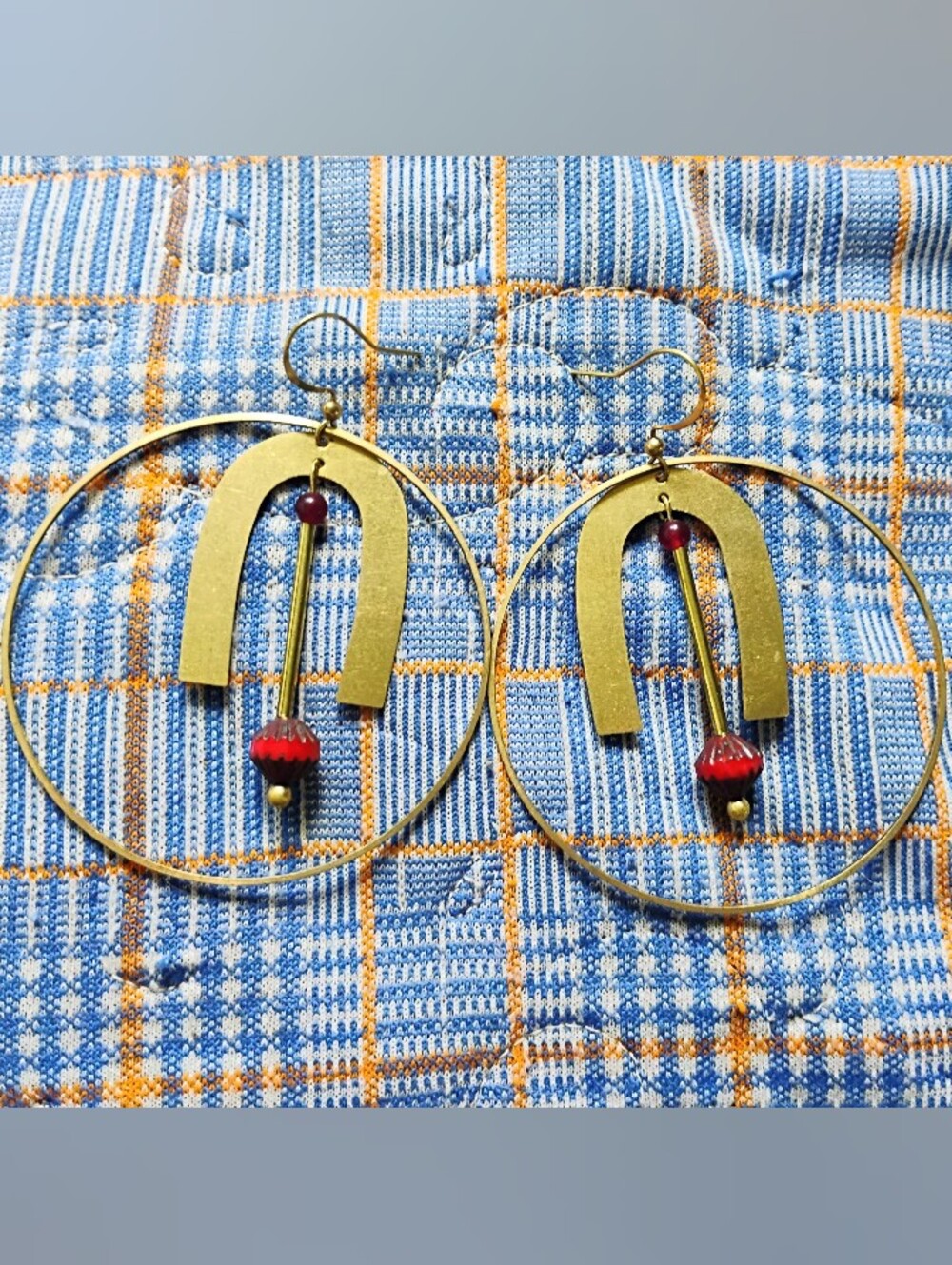 Funky Horseshoe Statement Earrings with Red Accents